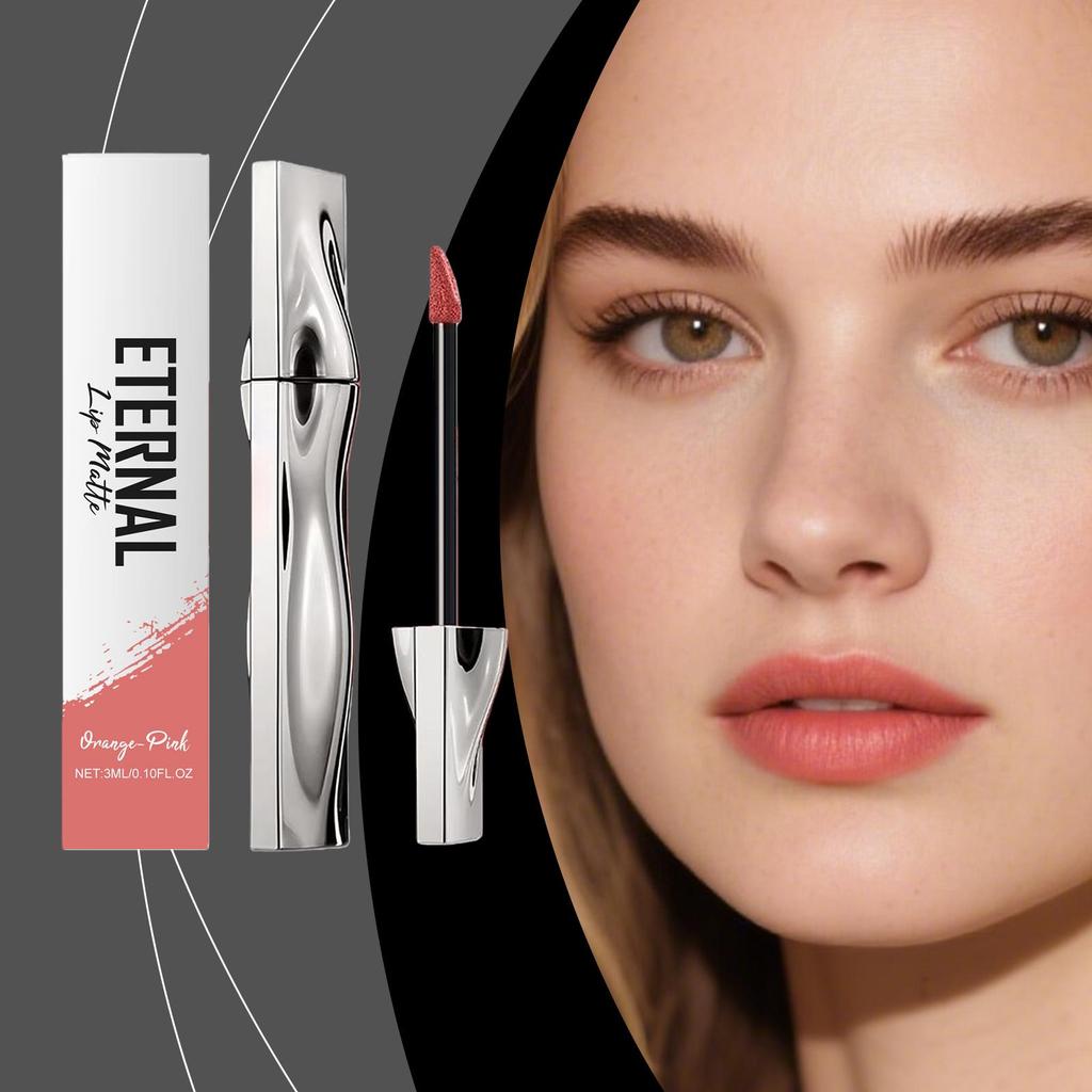 Long-lasting Matte Lip Gloss, Orange-Pink: Easy Application, Smooth Shine, Non-transfer, Non-greasy, Perfect for Daily Makeup.