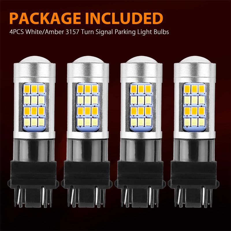 4Pcs Error Free White/Amber 3157 Led Drl Switchback Turn Signal Parking Light Bulb