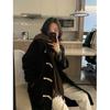 Medium and Long Black Horn Buckle Woolen Coat Women's Woolen Coat, New In Autumn and Winter, Thickened
