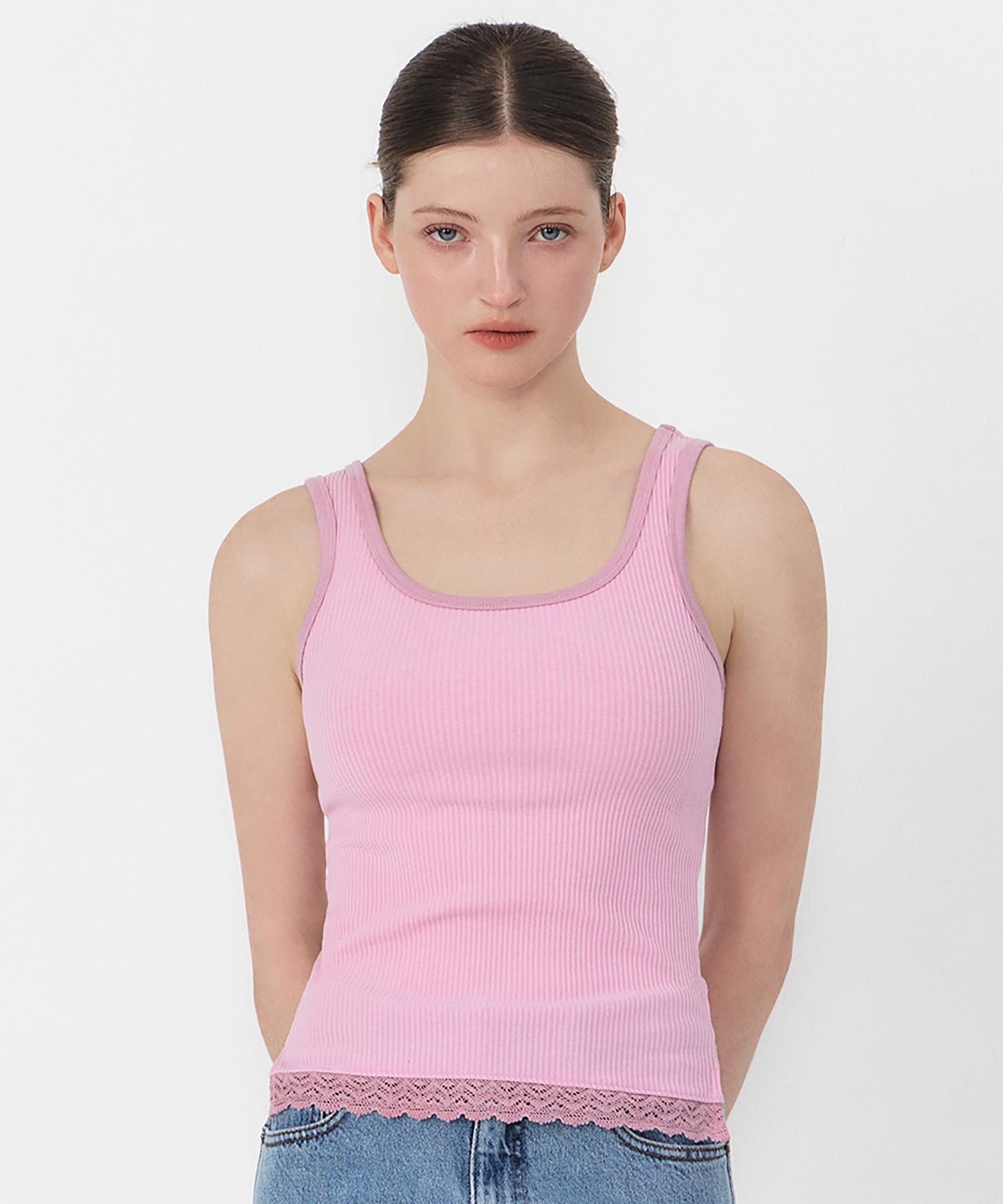 Nomer Lace Detail Sleeveless Top Pink Pink/Free