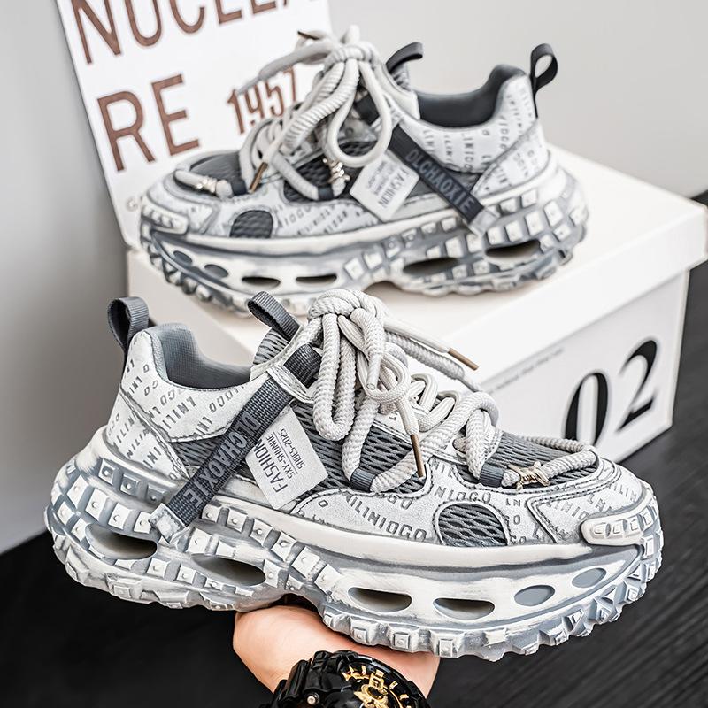 Trendy new platform-soled sports trendy shoes breathable mesh casual dad shoes retro style polishing old tire shoes men