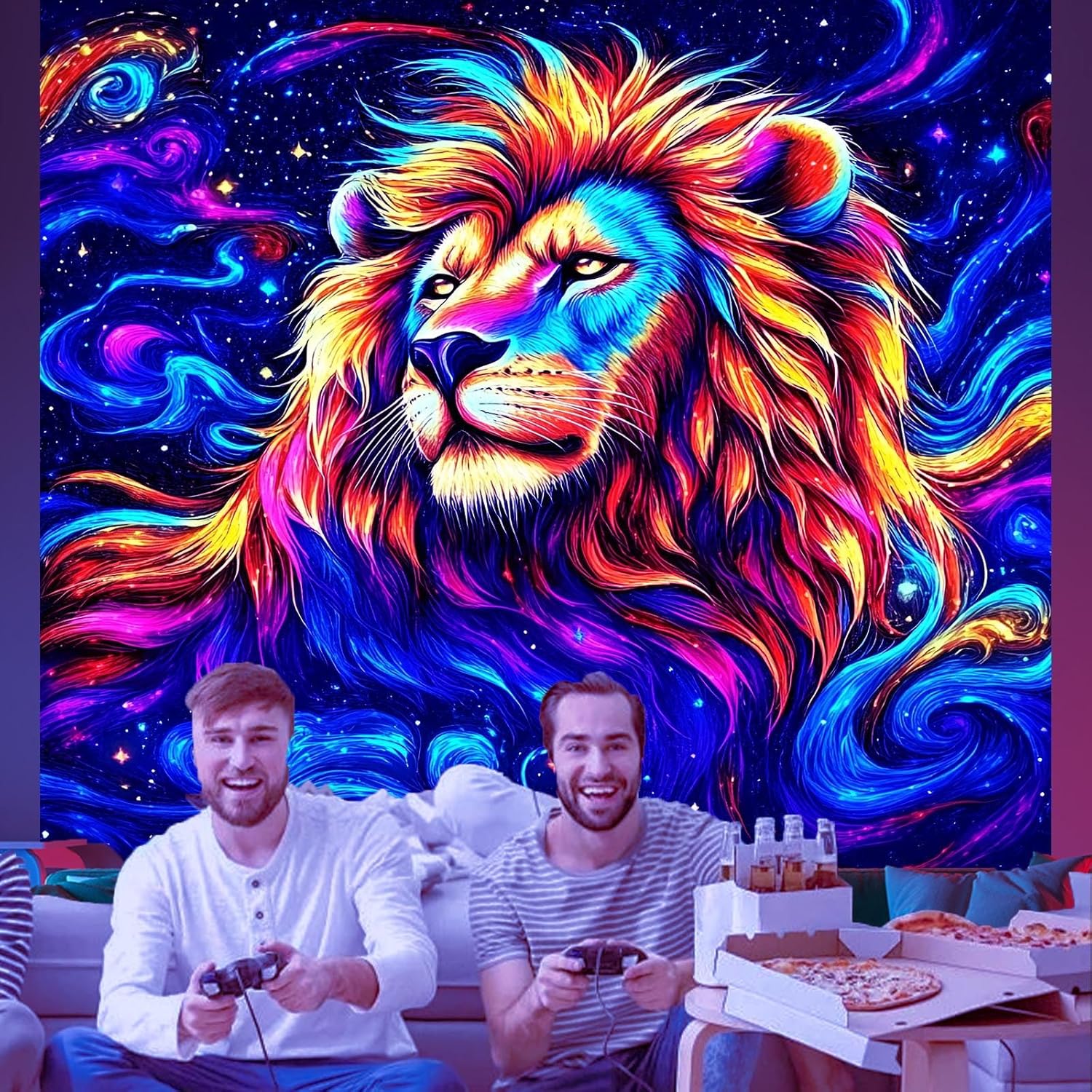 Dark Night Lion Tapestry for Men 75x100 чёрный