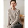 Women's Cashmere Round Neck Cable Knit Sweater - Thick, Loose Cuffs, Slit Design