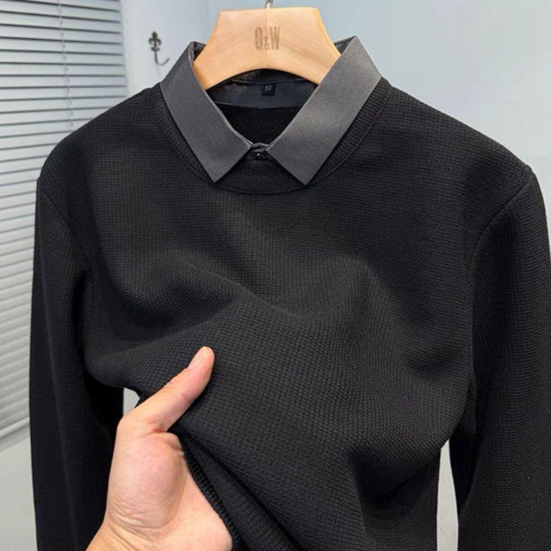 Neue Wintermode Herren Fake-Zweiteiler Spleiß-Poloshirt, dick und warm, cooles und vielseitiges Oberteil