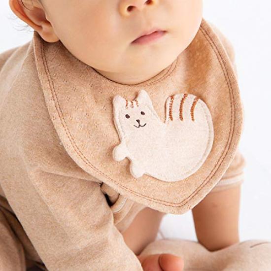 Pompkins BABY Coton Biologique Mini Fabriqué au Japon Y-1298 100% [Série Écureuil] Bavette, (marron)