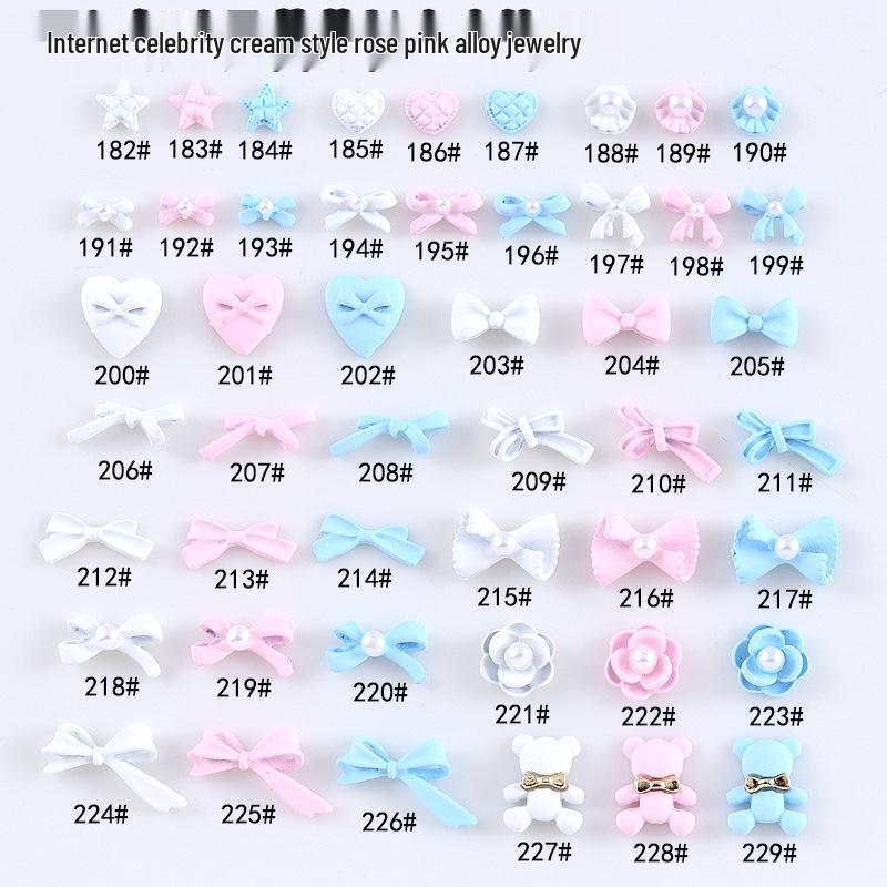 New Cute Bow Heart Nail Art: Frosted Matte Blue & Pink