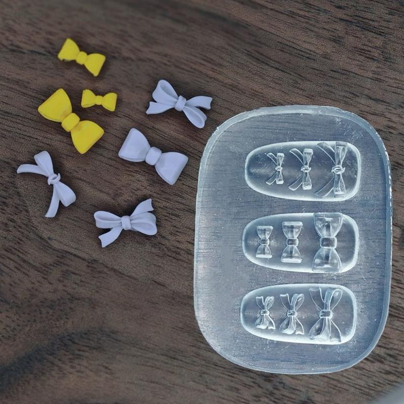 1Pc Cream Bow Bear 3D Silicone Nail Mold Diy Nail Art Decoration Flower Transparent Nail Template Manicure Design Tool