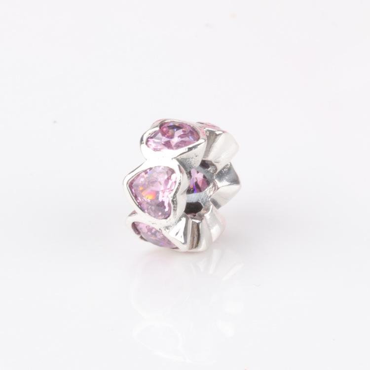 Pan Jia S925 Sterling Silver Heart-shaped Rhinestone Beads - Fashionable DIY Accessories L356