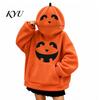 Holiday Party Apparel Women Oversized Halloween Pumpkin Hoodie, Fall Long Sleeve Hooded Casual Top Sweatshirt with Pocket, Jack-O-Lantern Costume