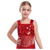 Girls Dance Crop Top with Wide Shoulder Straps and Shiny Sequin Tassels for Jazz Party Performance