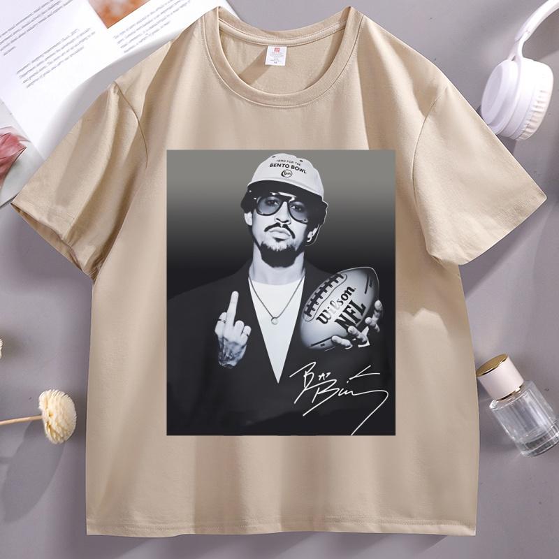 Bad Bunny Football T-Shirt Benito Bowl 2026 Halftime Show T Shirt Casual Round Neck Loose Tshirt Streetwear Men Clothes