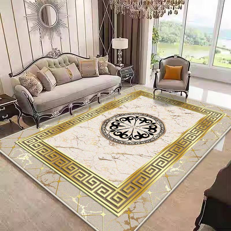 Golden Border Luxury Carpet Soft Foldable Large Rugs for Living Room Easy Clean Non-slip Mat Kids Safe
