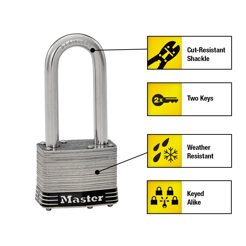 Master Lock 5SSKADLJ Stainless Steel 51mm 64mm Inner Padlock, Keyed, Outdoor, Weatherproof, Rustproof, Wide, Diameter, Anti-Theft
