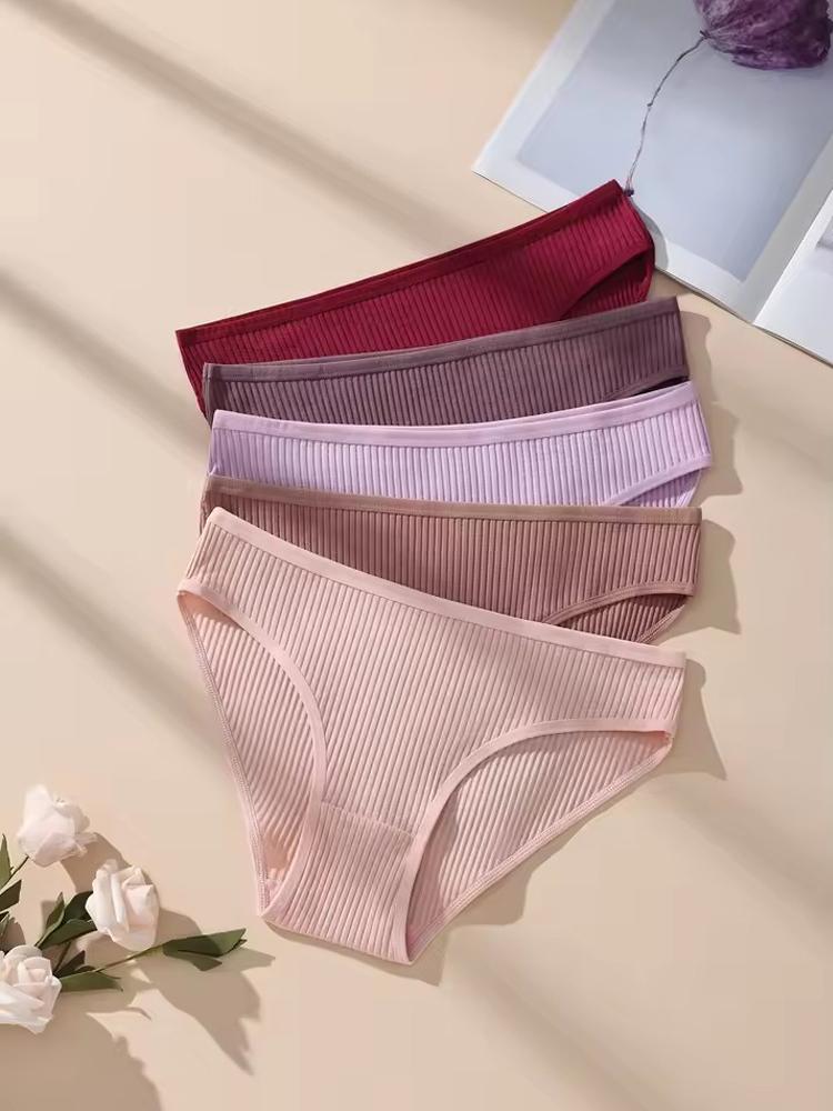 5 stk/sett Dameundertruser Stripete truser Dameundertøy Lav midje Bomullsunderbukser Sexy dameunderbukser Mykt dameundertøy S-XXL