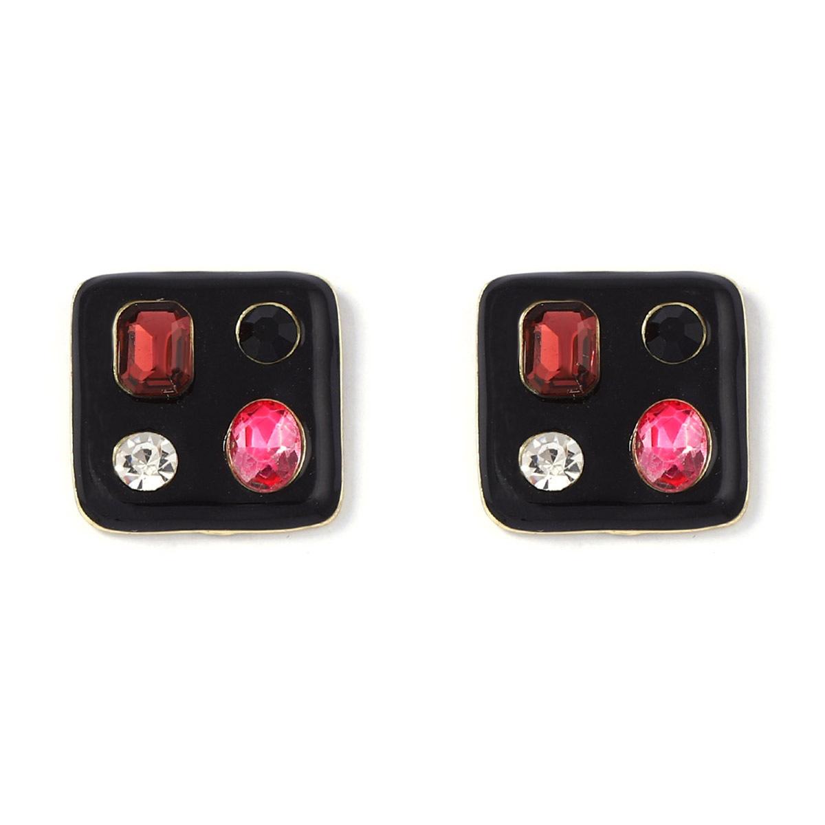 

European and American simple, fashionable, casual and versatile alloy studded with zircon geometric square stud earrings for women s daily wear