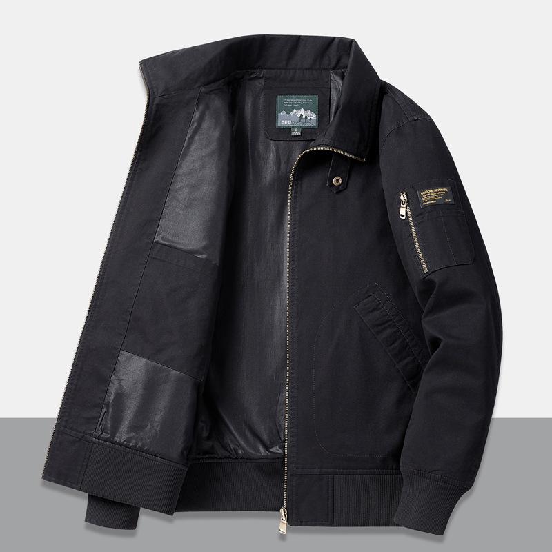 Cotton Lapel Jacket for Men's Casual Work Attire Flight Suit Jacket for Men