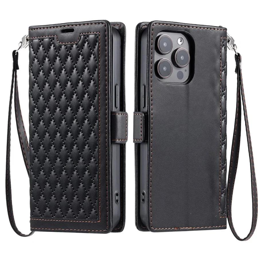 Portemonnaie Klapp Leder Handyhülle für iPhone 17 16 Pro Max 15 16E 14 13 12 11 XS XR SE 2026 8 7 Plus Handgelenkschlaufe Brieftasche Hülle Etui