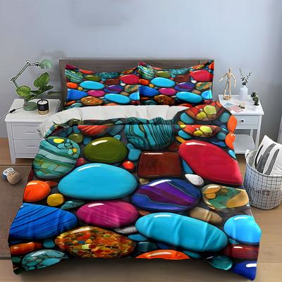 Colorful Decorative Stone Set Soft Comfortable Duvet Cover Bedding Set Included 1*Duvet Cover & 2*Pillowcases, Gift