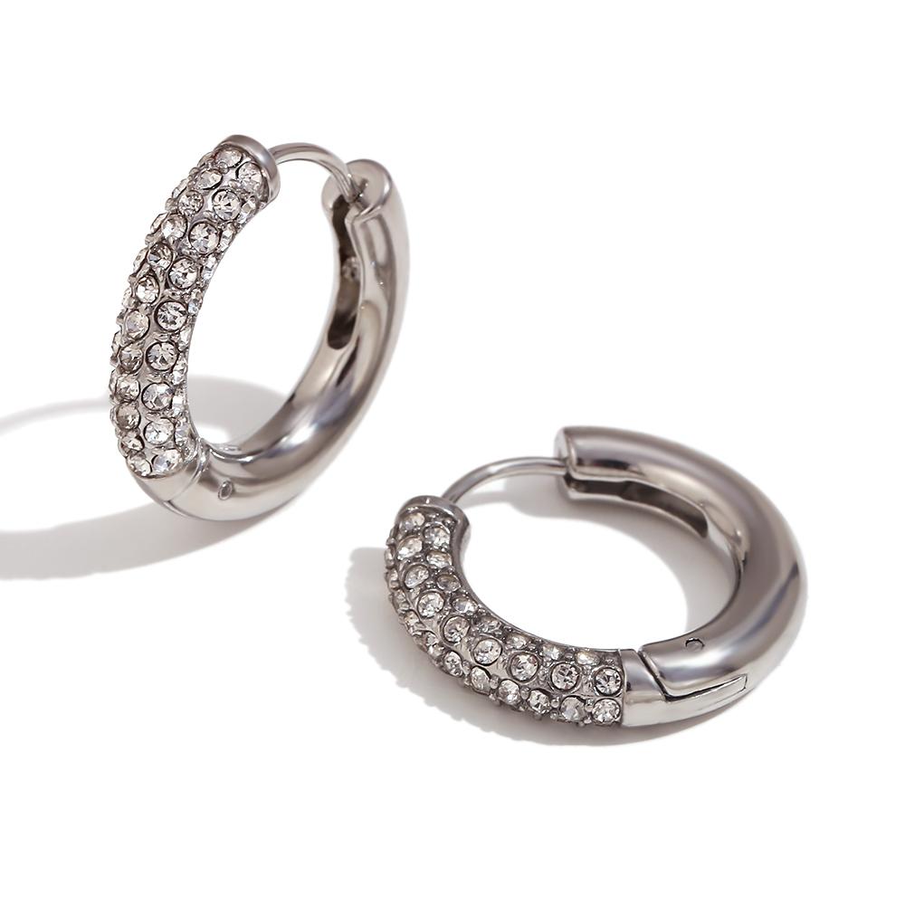 

MamacitaSlay Classic Diameter 20mm Half Inlaid Zircon Gold Silver Color Hoops Women Stainless Steel Earrings Jewellery Women серебряный