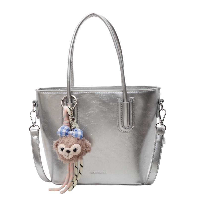 2025 Women s Versatile Fashion Bucket Bag - Casual Handbag, Tote, and Crossbody Without Pendant серебряный