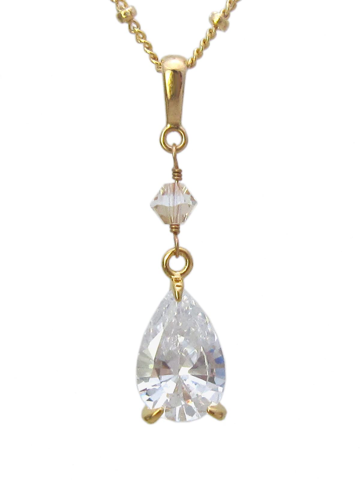 [Cherry] Cubic Zirconia Drop Austrian Glass Bead Pendant Necklace A1082
