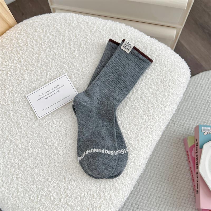 Female Spring and Autumn Sweet Cute Spot Striped Cartoon Dog In The Tube Pile Pile Cotton Socks