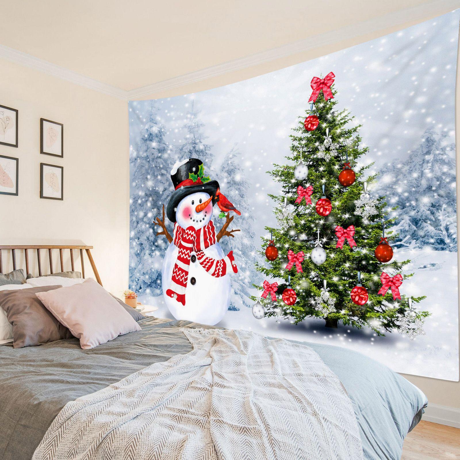 Tapestry winter forest cute snowman Christmas tree 75x100