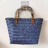 Women's Bamboo Handle Woven Beach Tote Bag