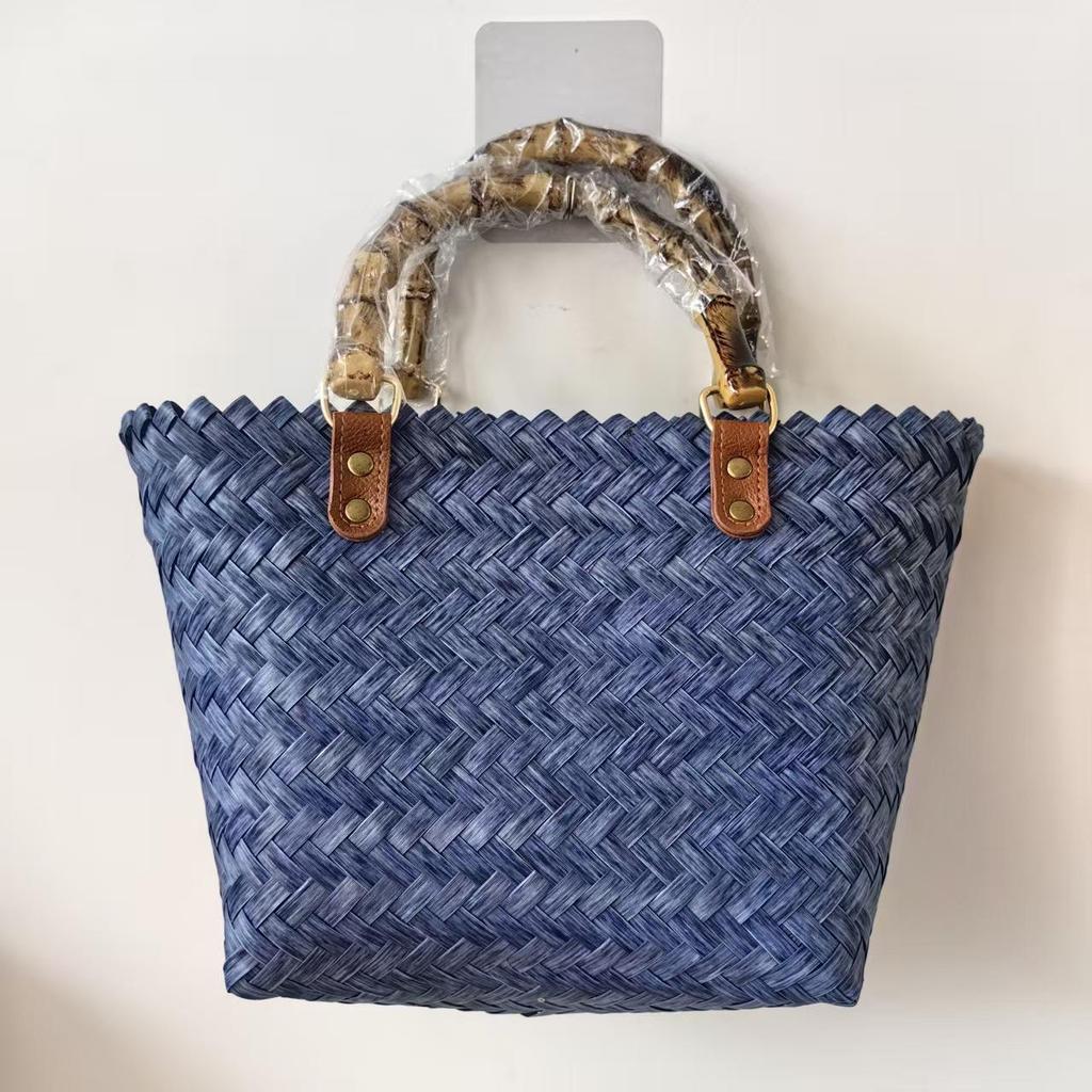 Women's Bamboo Handle Woven Beach Tote Bag