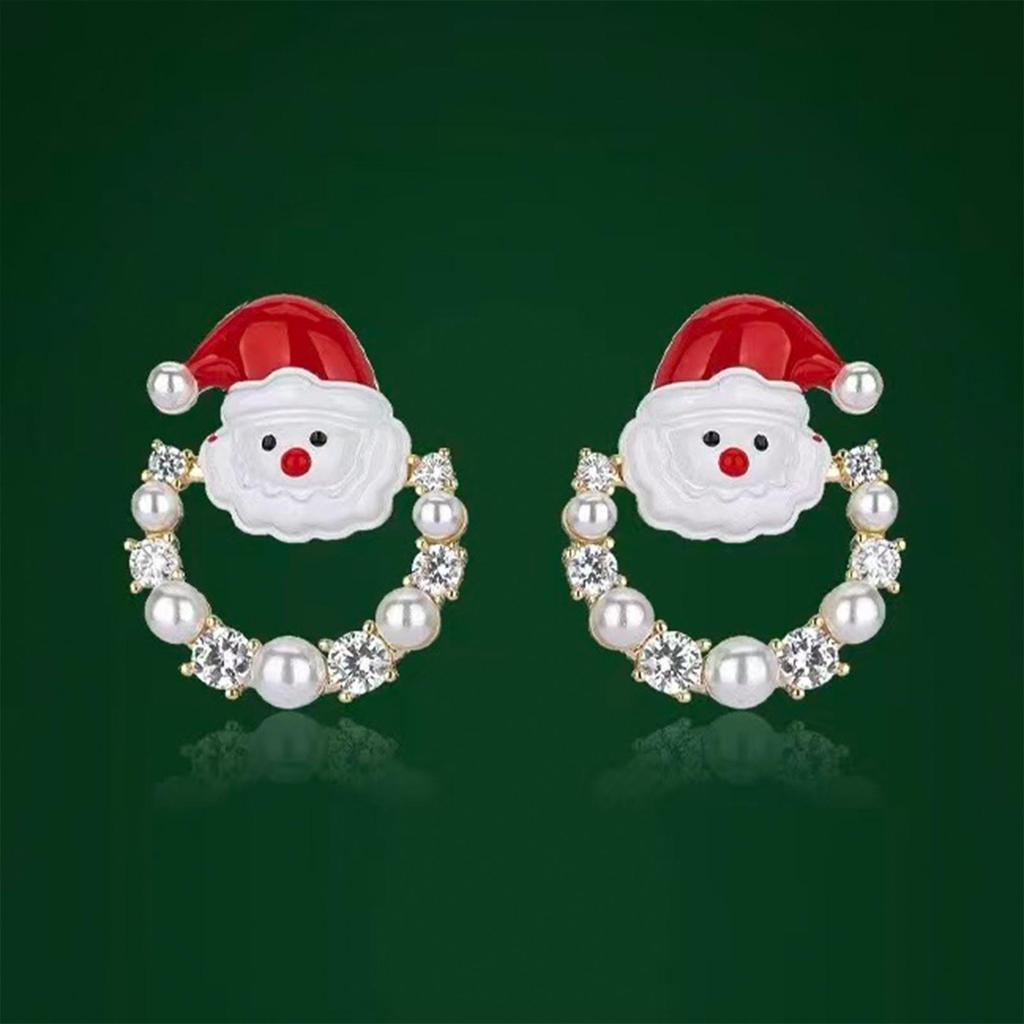 Elegant Christmas Red Bow and Snowflake Stud Earrings for Women