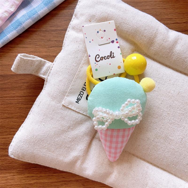 New Korean Kids Spring Summer Handmade Plaid Ice Cream Pearl Hair Ties & Cute Bow Barrettes Girls Sweet Stylish Hair Accessories