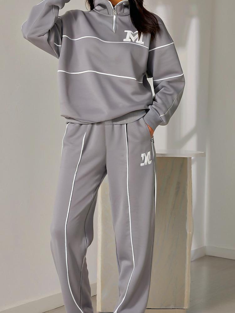 

Худи с надписью, с длинными рукавами, длинные брюки, повседневный спортивный костюм 3XL серый