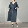Kurzärmlig Übergröße Vintage floral Neu im Sortiment Kleider für Damen Freizeit Locker Lang Sommer Denim-Kleid