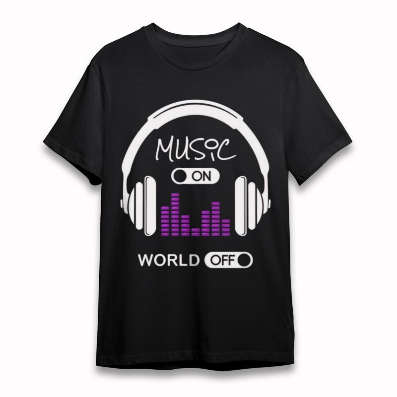 

Women s Plus Size Classic T-Shirt Music On World Off Headphone Graphic Tee USA 4XL