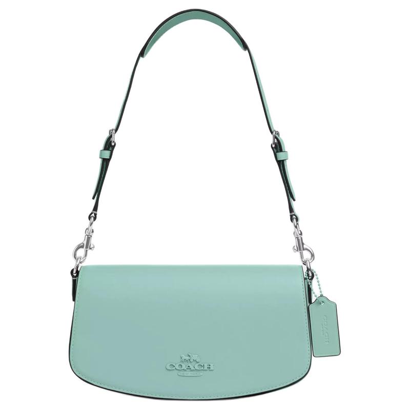 

COACH Andrea 24 Letter Logo Cowhide Crossbody Shoulder Bag Medium Women s Silver with Faded Blue синій