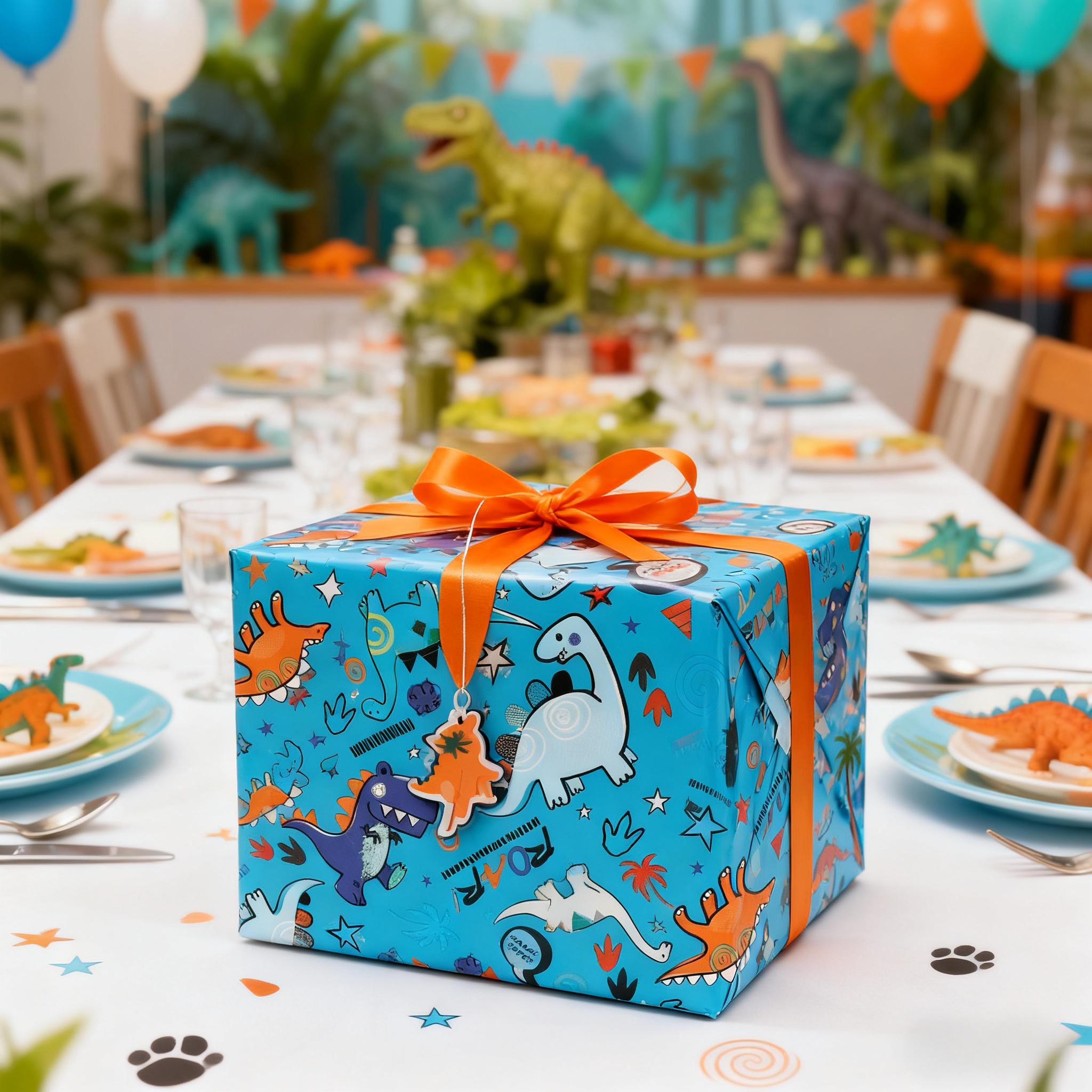 1 Roll Blue Gift Wrapping Paper with Dinosaur Patterns - Durable,Smooth Texture,Vibrant Colors for Weddings,Birthdays & Holidays blu