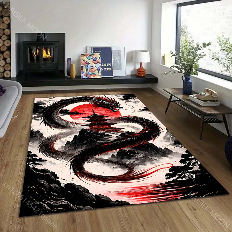 1PC Dragon coiling around red temple Print Carpet Rug for Living Room Bedroom Sofa Doormat Home Decor Non-slip Floor Mat