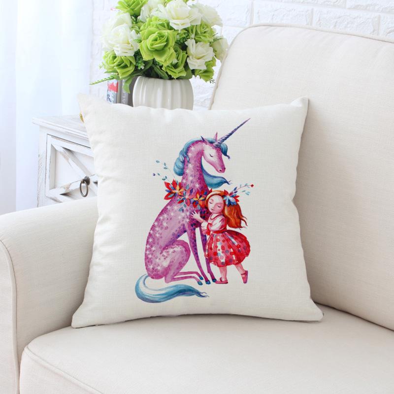 New Unicorn Cushion Cover Hot Polyester Cartoon Unicorn Pillowcase Kids Room Decoration Sofa Couch Throw Pillow Cover Decorative