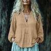 Casual Cotton and Linen Long Sleeved Top Solid Color Simple Women's Blouses & Shirt