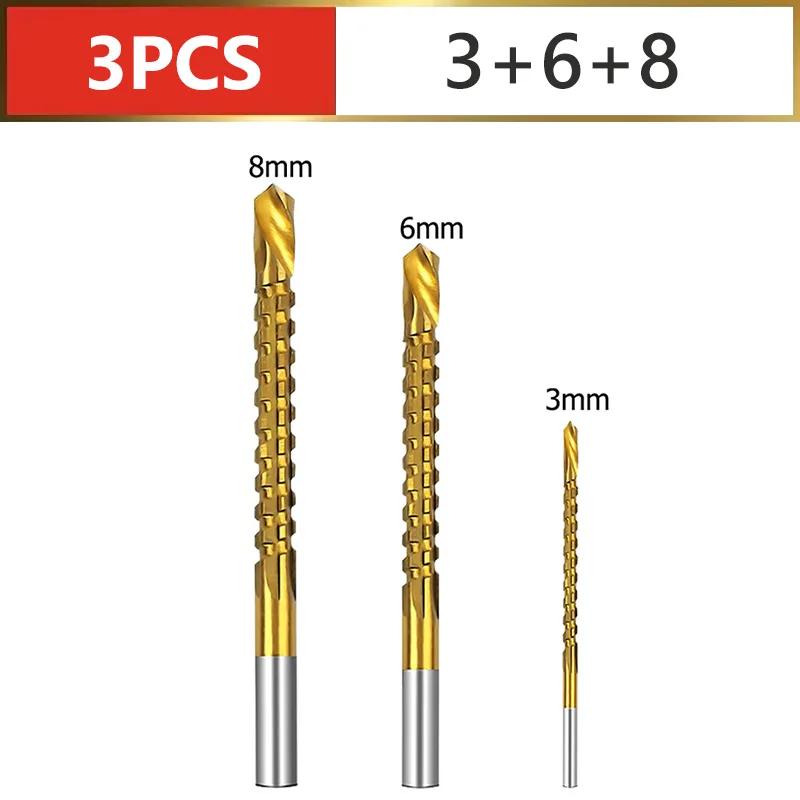 HSS Twist Drill Bits Set 3-8mm Serrated Grooving Cutting Tap Spiral Saw Wood Metal Plastic Hole Saw Titanium Drill Tools