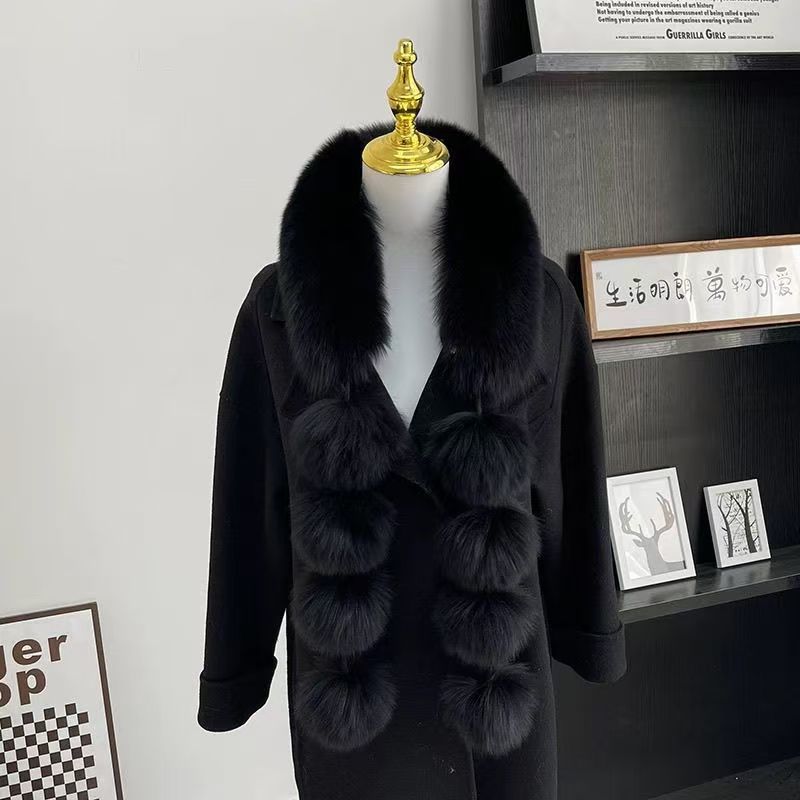 Magnetic Faux Fox Versatile Scarf Women Autumn Winter Korean Style Light Luxury Shawl Fluffy Pom Pom Elegant Cute Neck Wrap