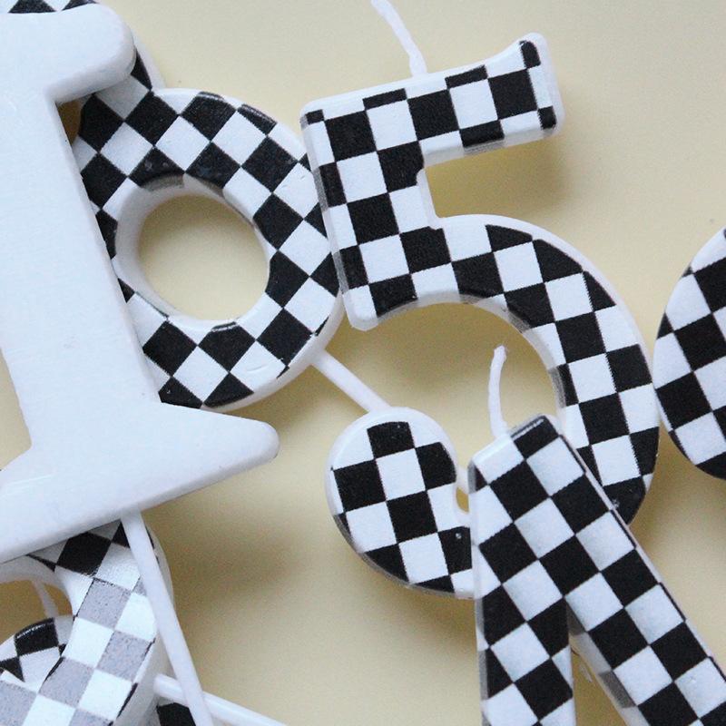Checkerboard Number 0-9 Candle Birthday Party Decoration Black and White Checkered Card Number Candle