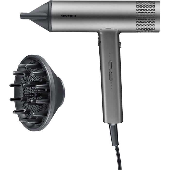 Ionic Hair Dryer - SEVERIN - HT 0169 - S-Style Speed Pro - Concentrator & Magnetic Diffuser - 2000 W - Grey and Black