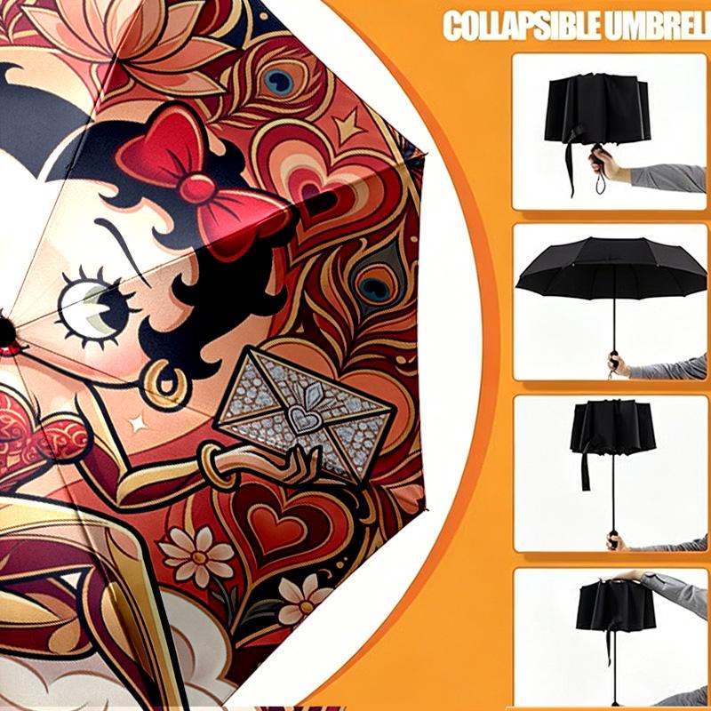 Betty Boop Print Umbrella Automatic Opening/ Closing - Portable Foldable Design - Daily Use for Travel/Outdoor - Gift for Birthday