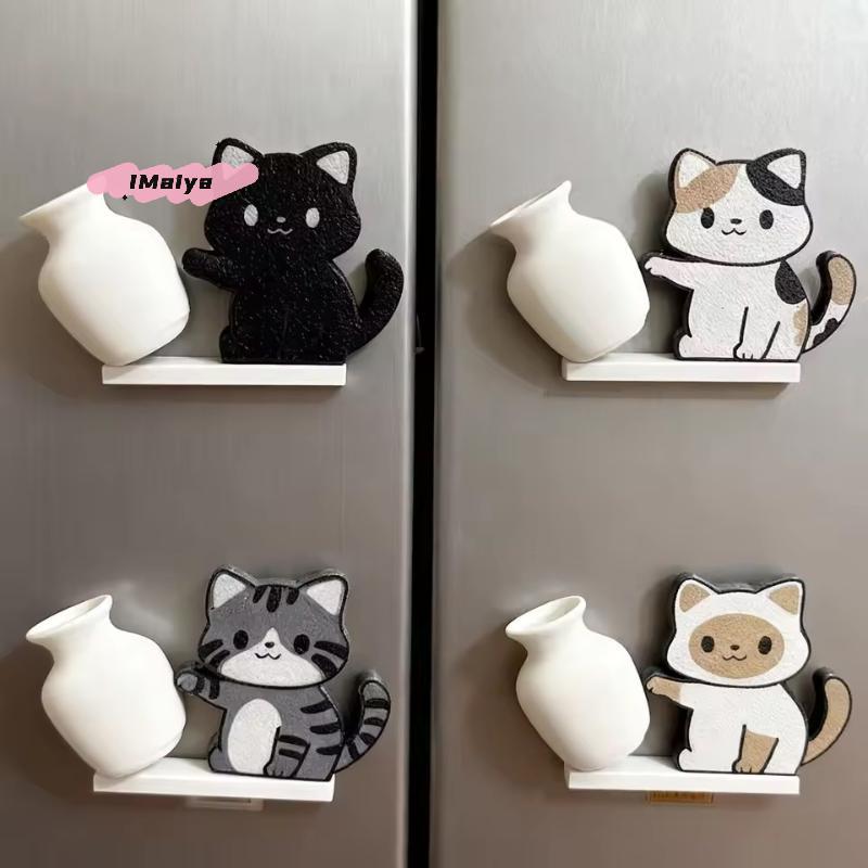 M-Cat Pushing Vase Refrigerator Magnets Home Decor Fridge Magnet Cat Whisker Collection Memorial Box Home Office Decor For Gift