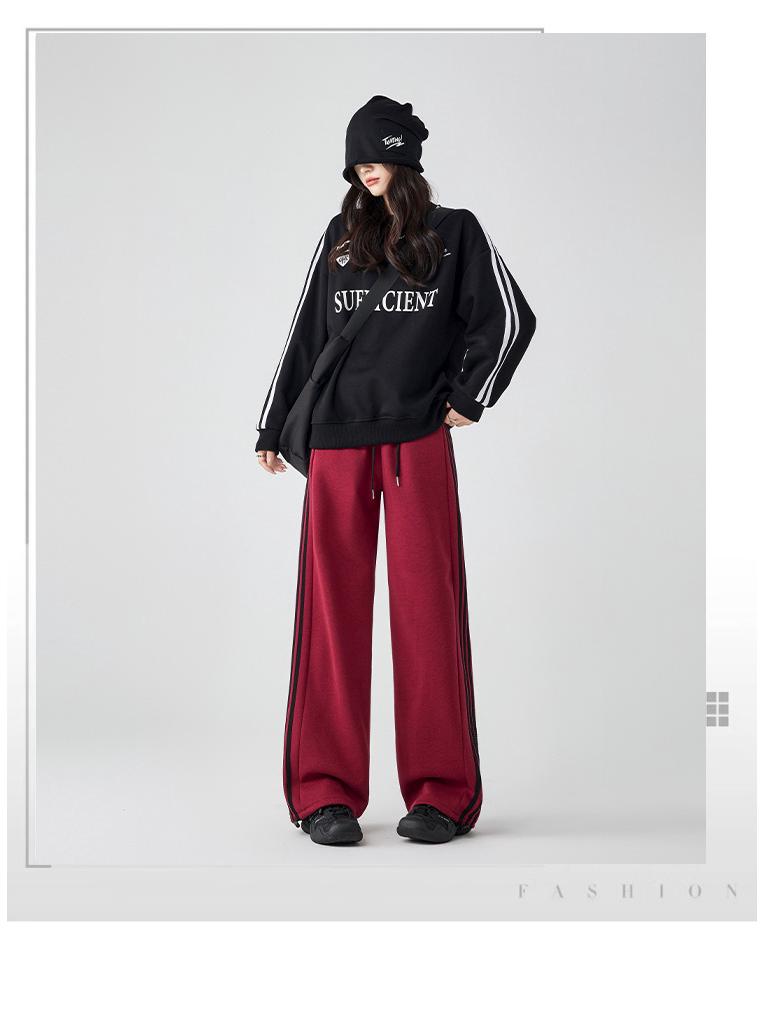 2025 Women's White-Gray Striped Wide-Leg Sweatpants: Spring/Autumn Casual Loose Fit Joggers