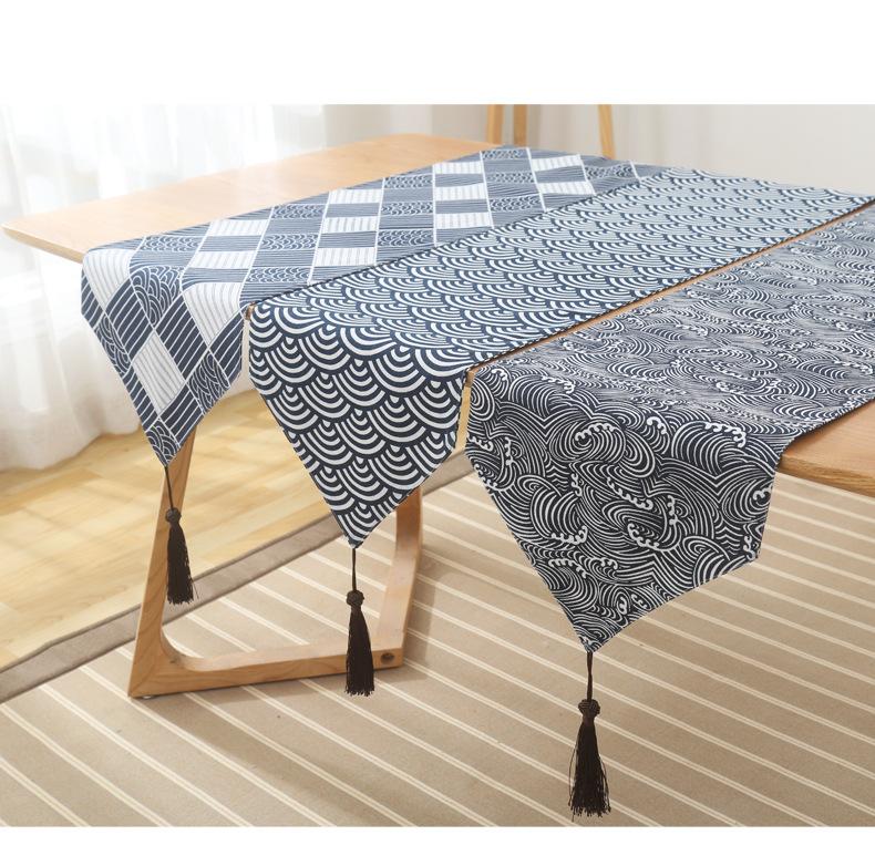 Japanes Table Runner Polyester Cotton Lattice Tea Mat Living Room Coffee Table Retro Tablecloth Tray Mat Wedding Decorations