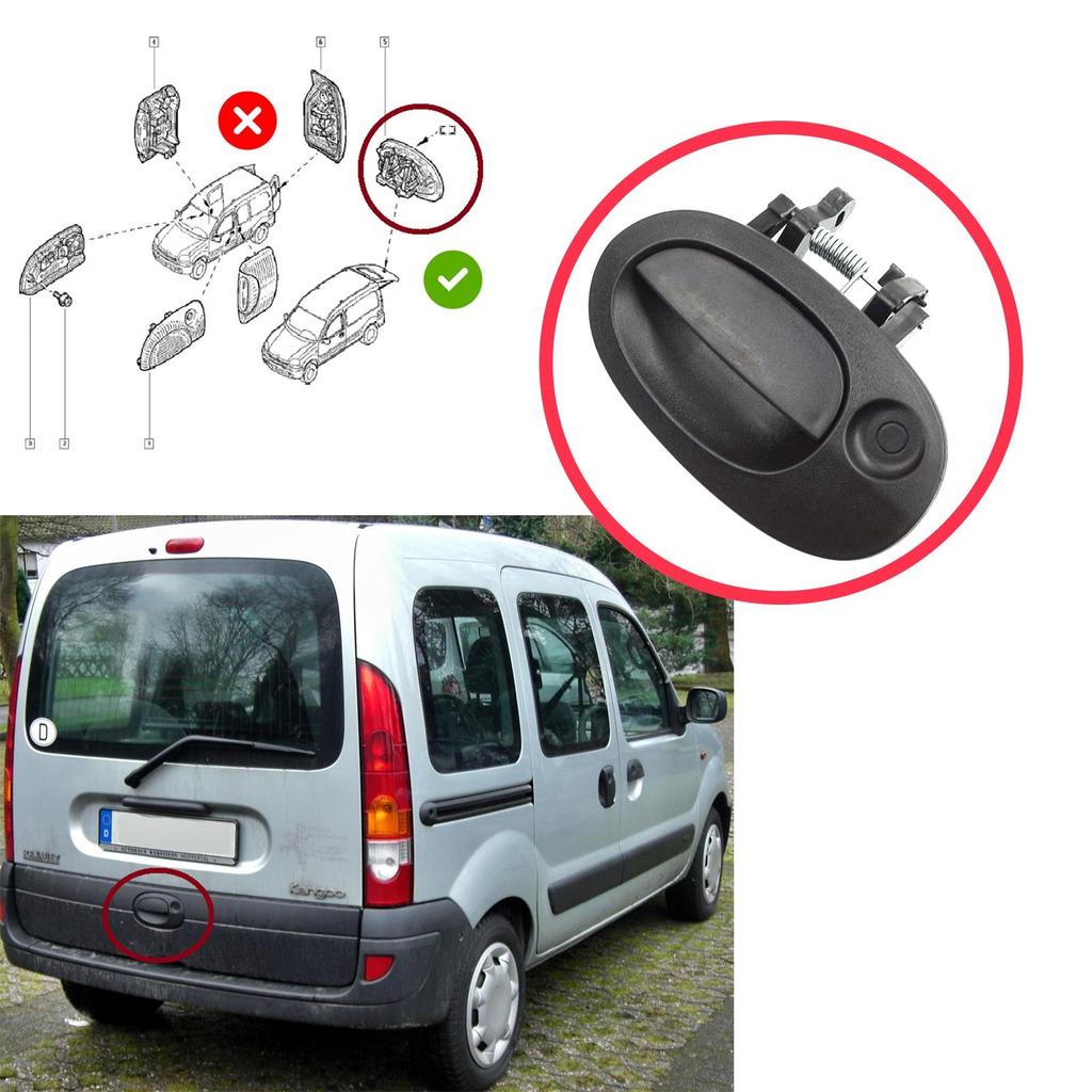 BDP1557 Rear Tailgate Exterior Door Opener Handle Black for Renault Kangoo KC Express FC Nissan Kubistar MK1 X76 8200153666