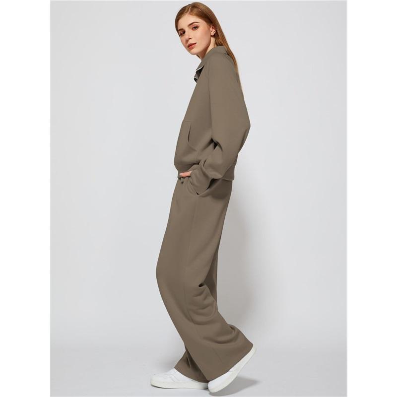 Europe America And The United States Women's Two Piece Oversized Zipper Sweatshirt Wide Leg Sweatpants Casual Suit