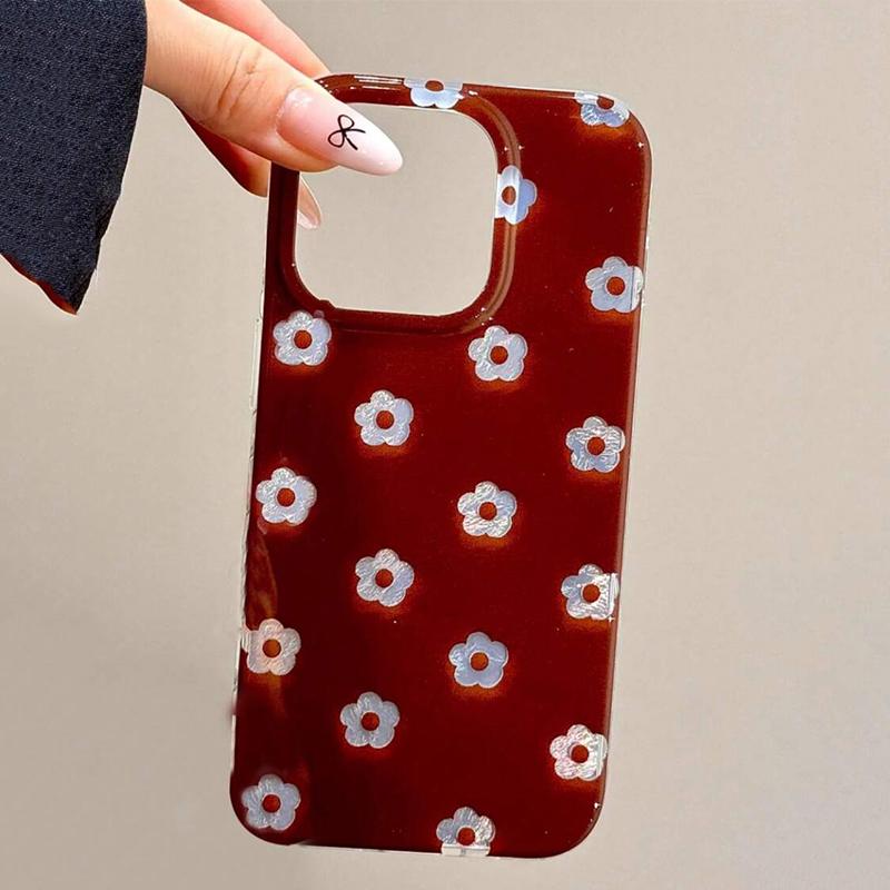 

Чехол для телефона в корейском ретро-стиле с красным цветочным принтом для iPhone 17 Pro Max XS XR X 16E 16 15 14 13 12 11 7 8 Plus 17 Air iPhone 13 Pro